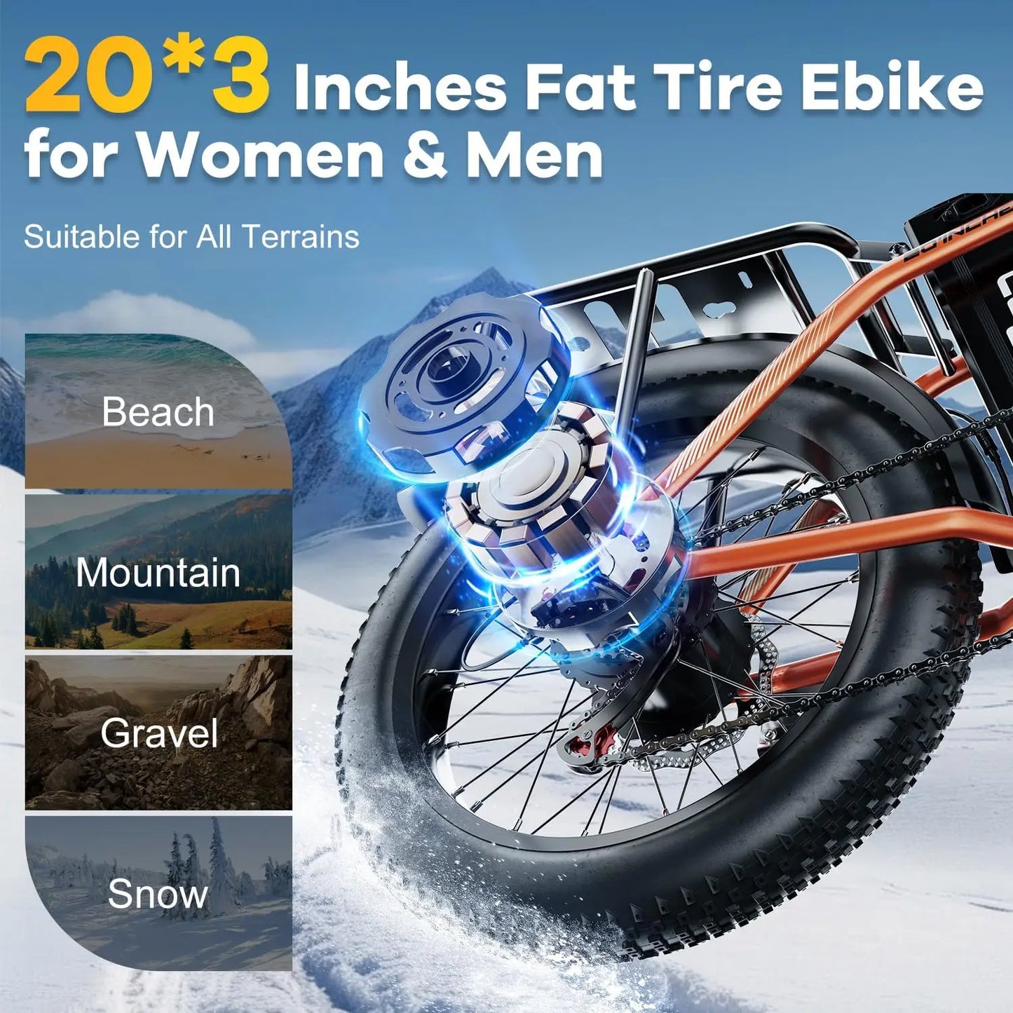 Cybervelo EK4 EK5 Foldable 28+MPH 80Miles Removable Battery Fat Tire Off-road E-bike