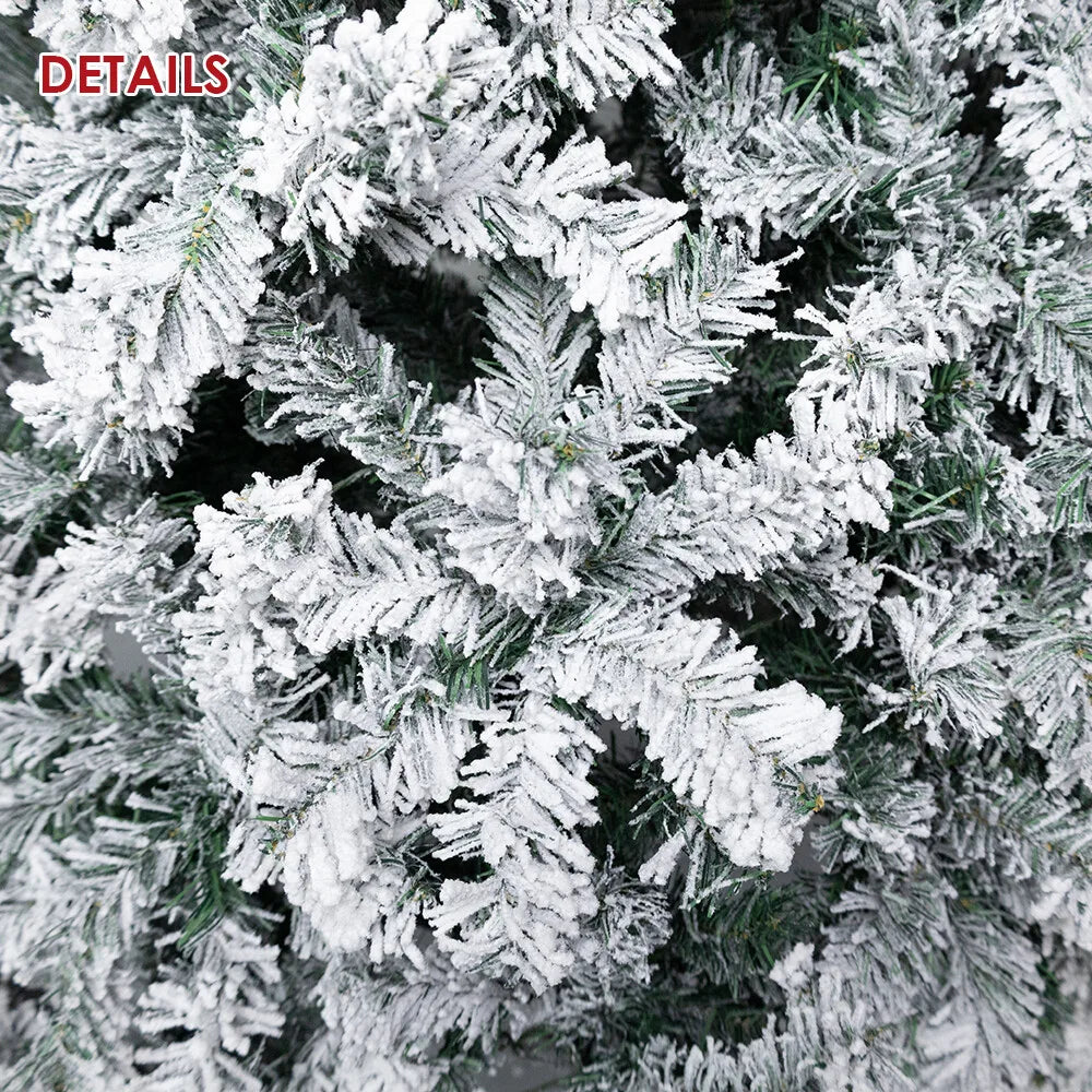 7.5ft Artificial Pre-lit Christmas Tree Snow White Flocked Hinged Bushy Xmas