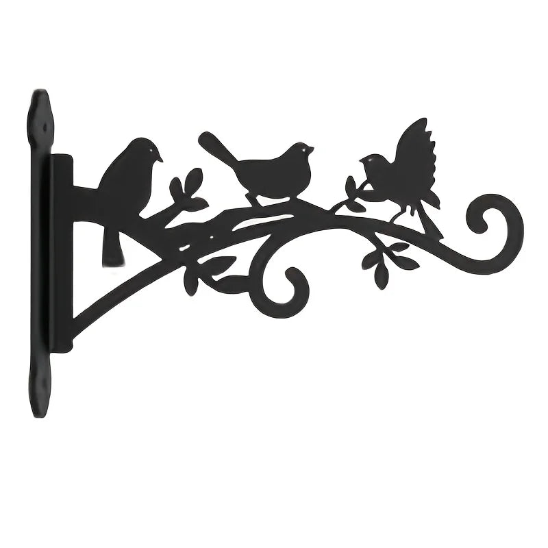 Metal Wall-Mounted Plant Hanger with Bird & Leaf Design - Heavy-Duty, Easy-to-Install Hook for Outdoor Flower Baskets