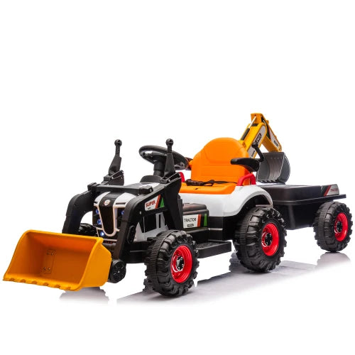 24v Ride-On Electric Toy Tractor 4-in-1 Construction Attachments Remote Control, 3-Speed