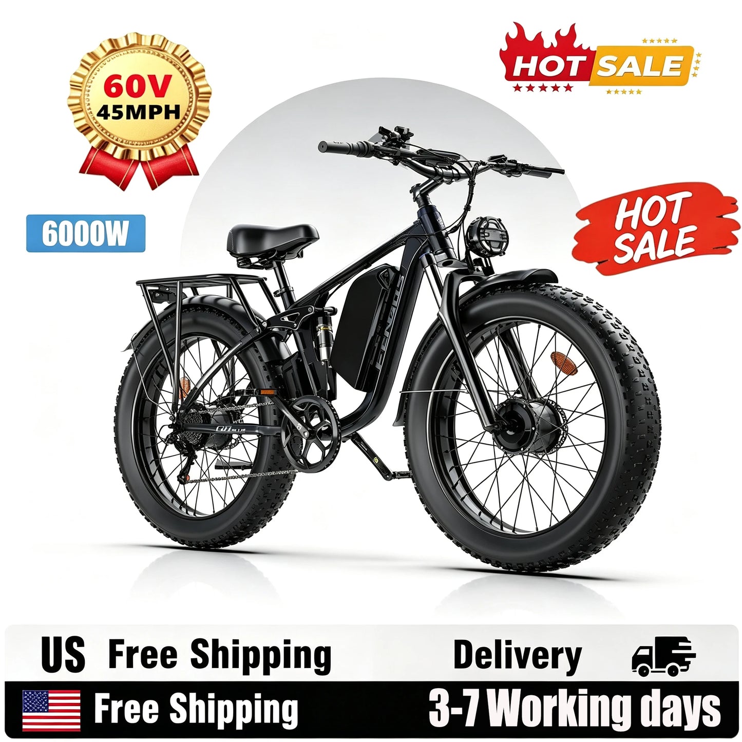 FENGQS NEW Q8PLUS 6000W 5000W Dual Motor Mountain Electric Vehicle 60V1200WH Large Battery, 100 Kilometer Range, Hydraulic Disc Brake with Turn Signal. Fully Shock-Absorbing Structure
