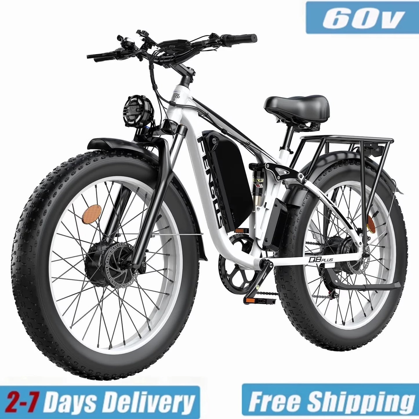 FENGQS NEW Q8PLUS 6000W 5000W Dual Motor Mountain Electric Vehicle 60V1200WH Large Battery, 100 Kilometer Range, Hydraulic Disc Brake with Turn Signal. Fully Shock-Absorbing Structure