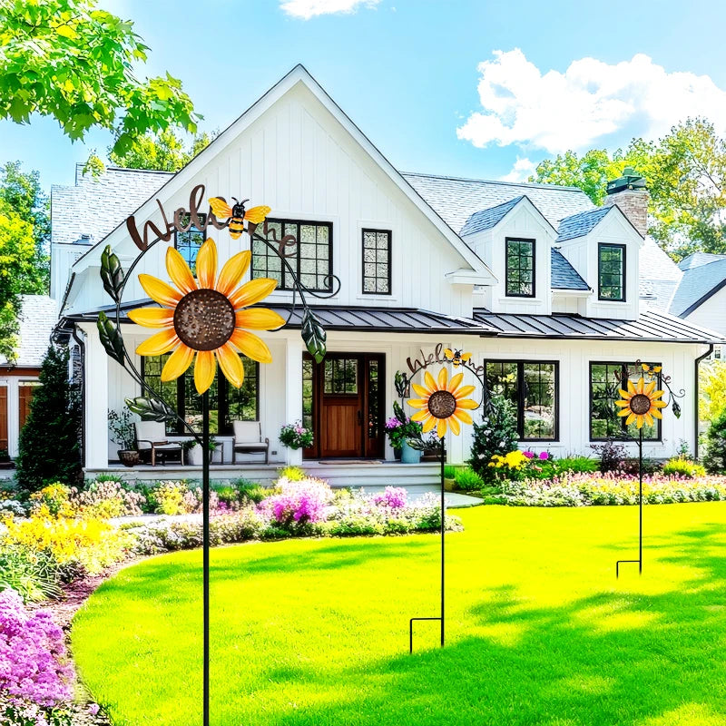Wind Spinner With Stake, Standing Bee Sunflower Pinwheel
