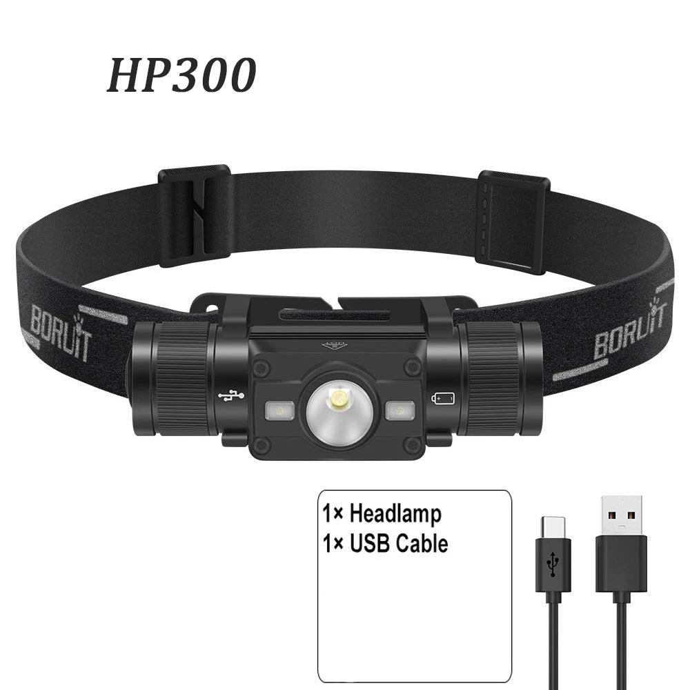 BORUiT LED Headlamp 7-Modes Powerful Waterproof Headlight Type-C Rechargeable