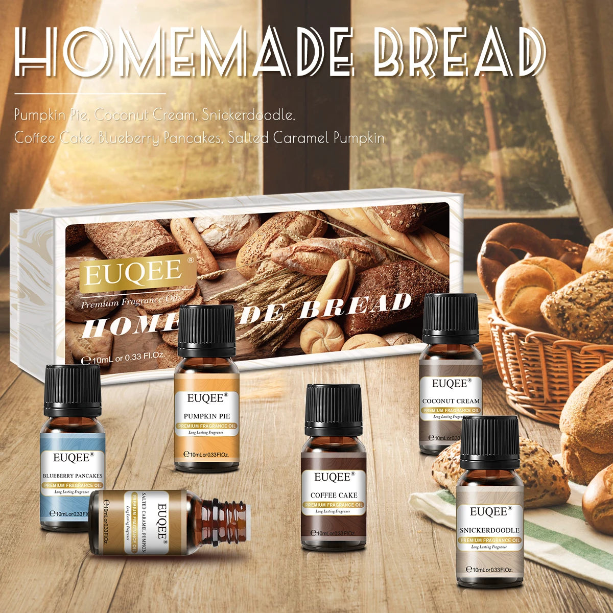 EUQEE 6pcs Aromatherapy Fragrance Oil Set-10ml Aroma Reed Diffuser Oils For Candle Making, Humidifier, DIY Perfume, Oil Burner