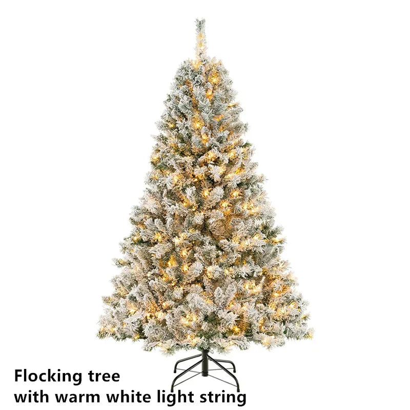 5 to 10ft Artificial Christmas Tree, Snow Flocked Full Prelighted Tree with 2084 Branch Tips, 900 Incandescent Lights