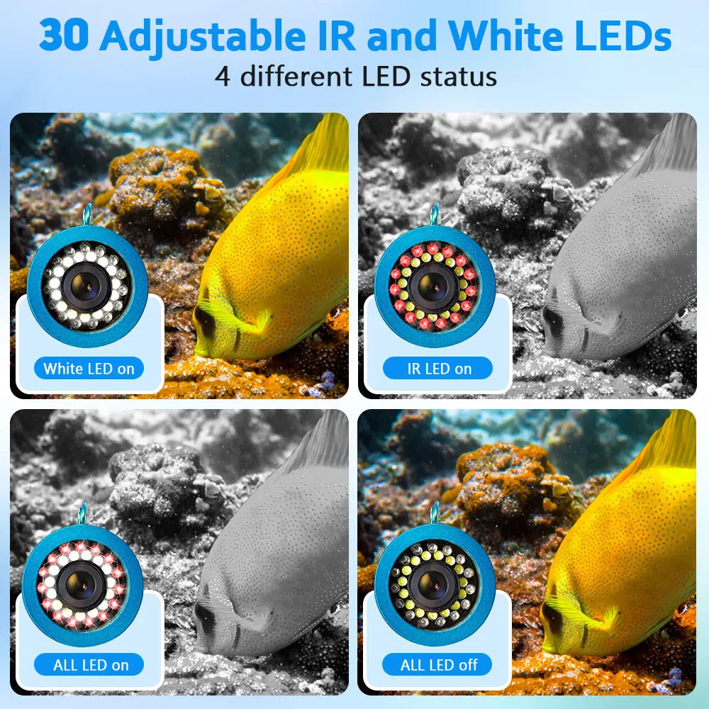 Fish Finder Underwater Fishing Camera Double Lamp 30LEDs 7Inch 15M 30M 50M IP68 Waterproof