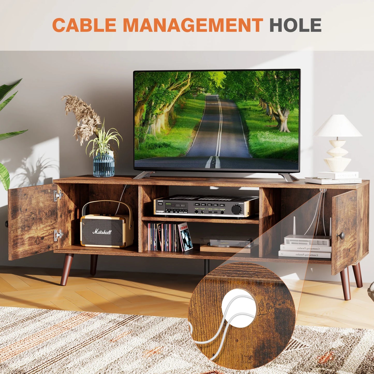 MCQ Wooden For 50 Up To 60 Inch TV Adjustable Shelf 2 Storage Entertainment Center