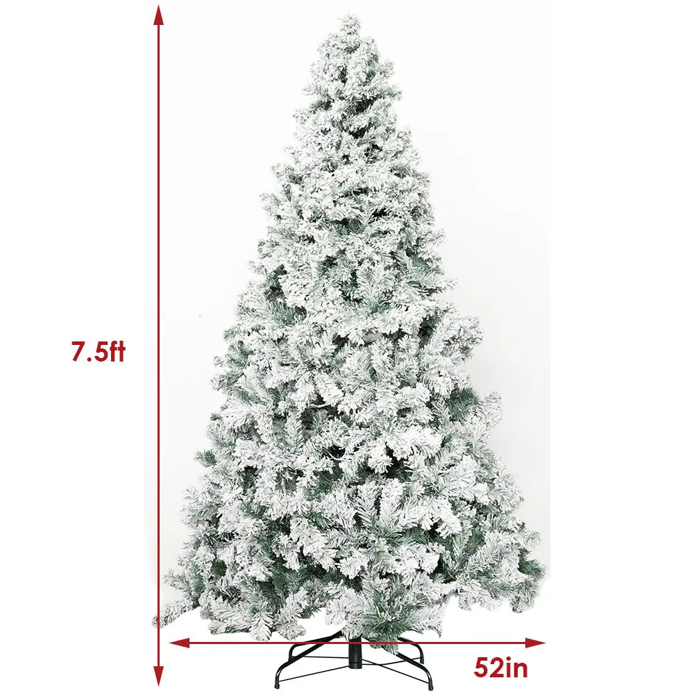 7.5ft Artificial Pre-lit Christmas Tree Snow White Flocked Hinged Bushy Xmas