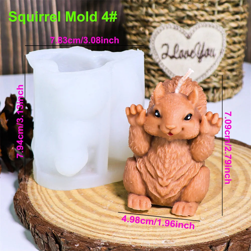 Cute Squirrel Candle Silicone Mold 3D Pinecone Scented