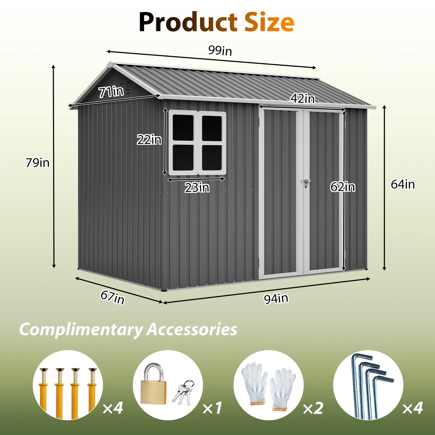 8x6 FT Storage Shed Outdoor Tool Shed with Window, Lockable Doors & Sloped Roof