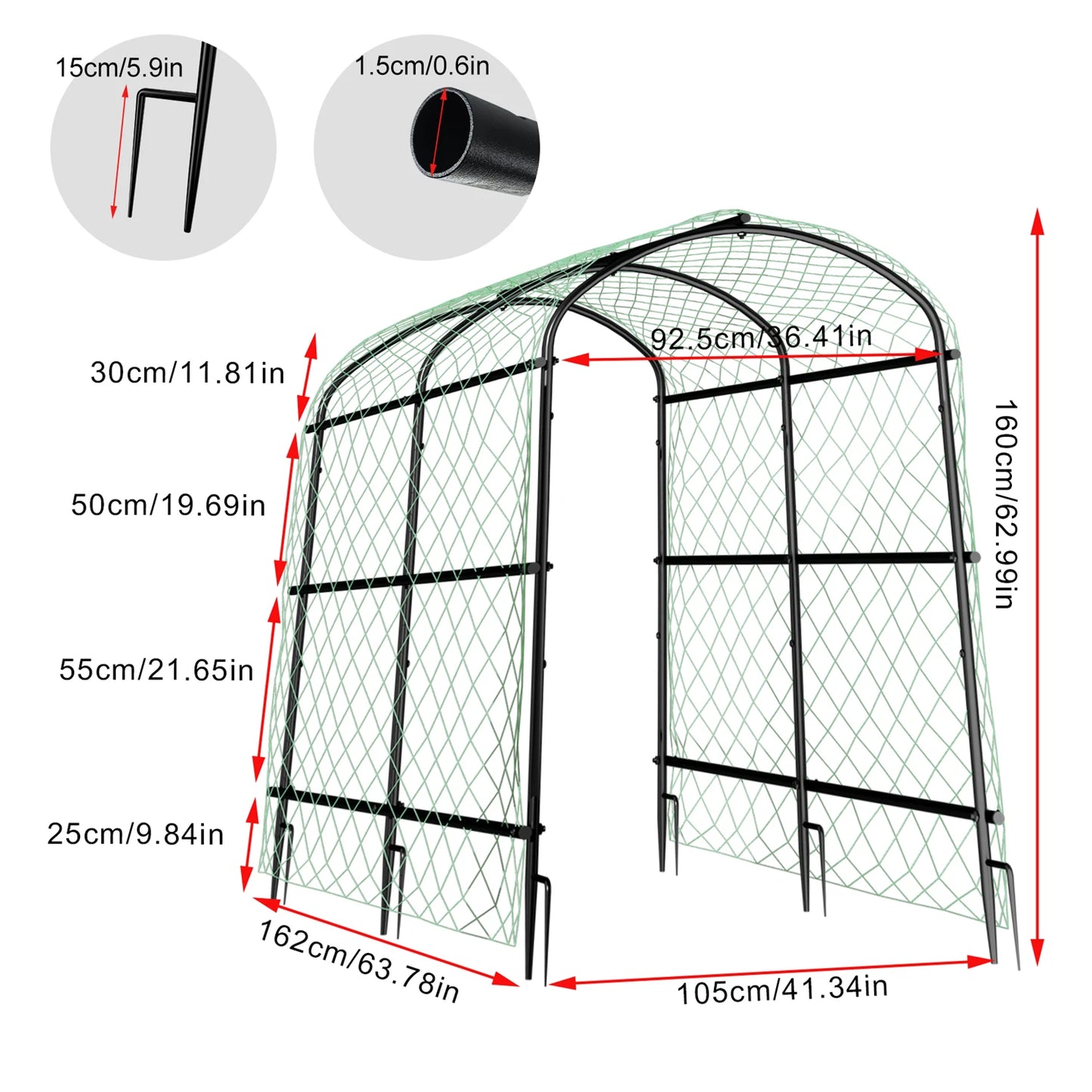 U-Shaped Garden Cucumber Trellis for Climbing Plants Support Frame with Nylon Netting