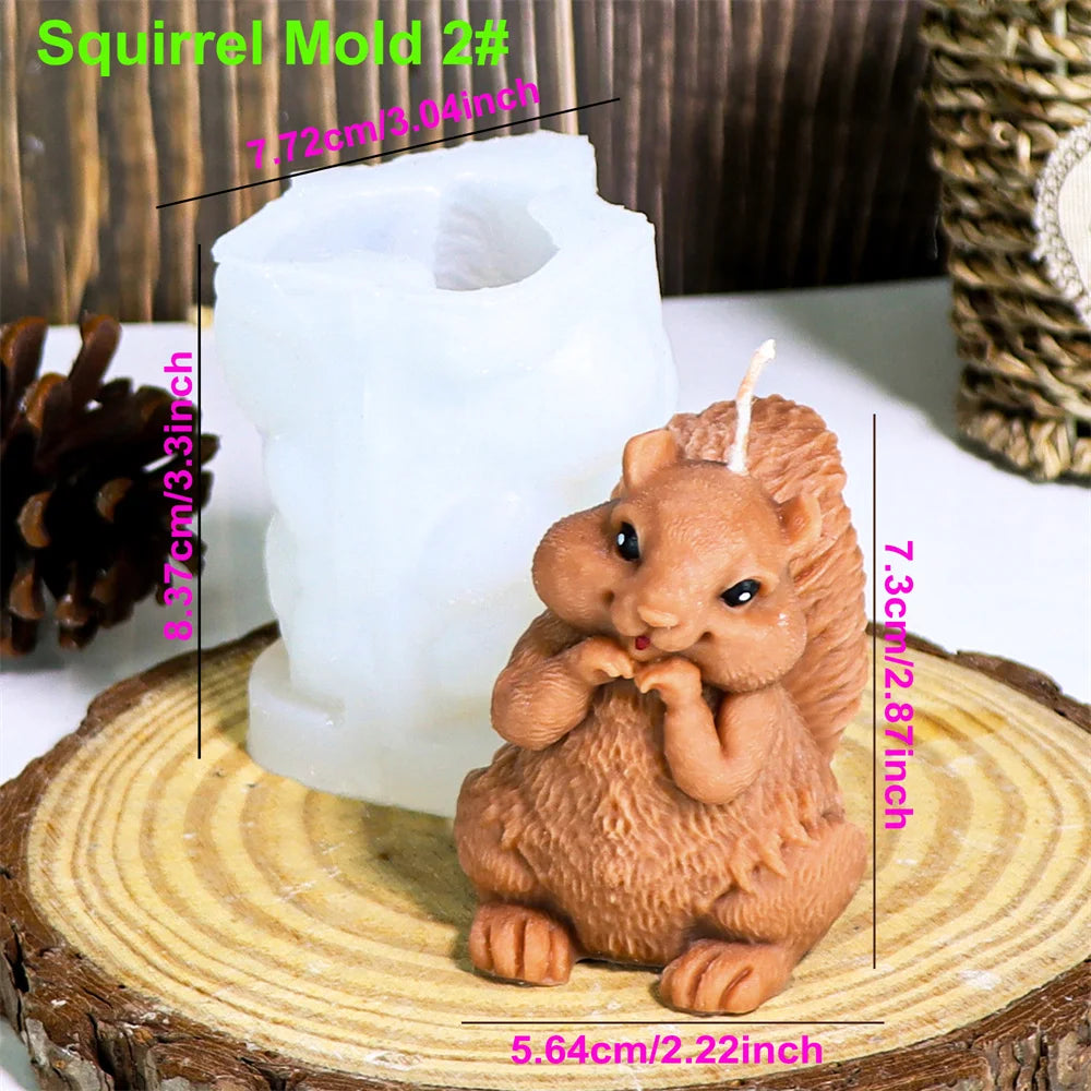 Cute Squirrel Candle Silicone Mold 3D Pinecone Scented