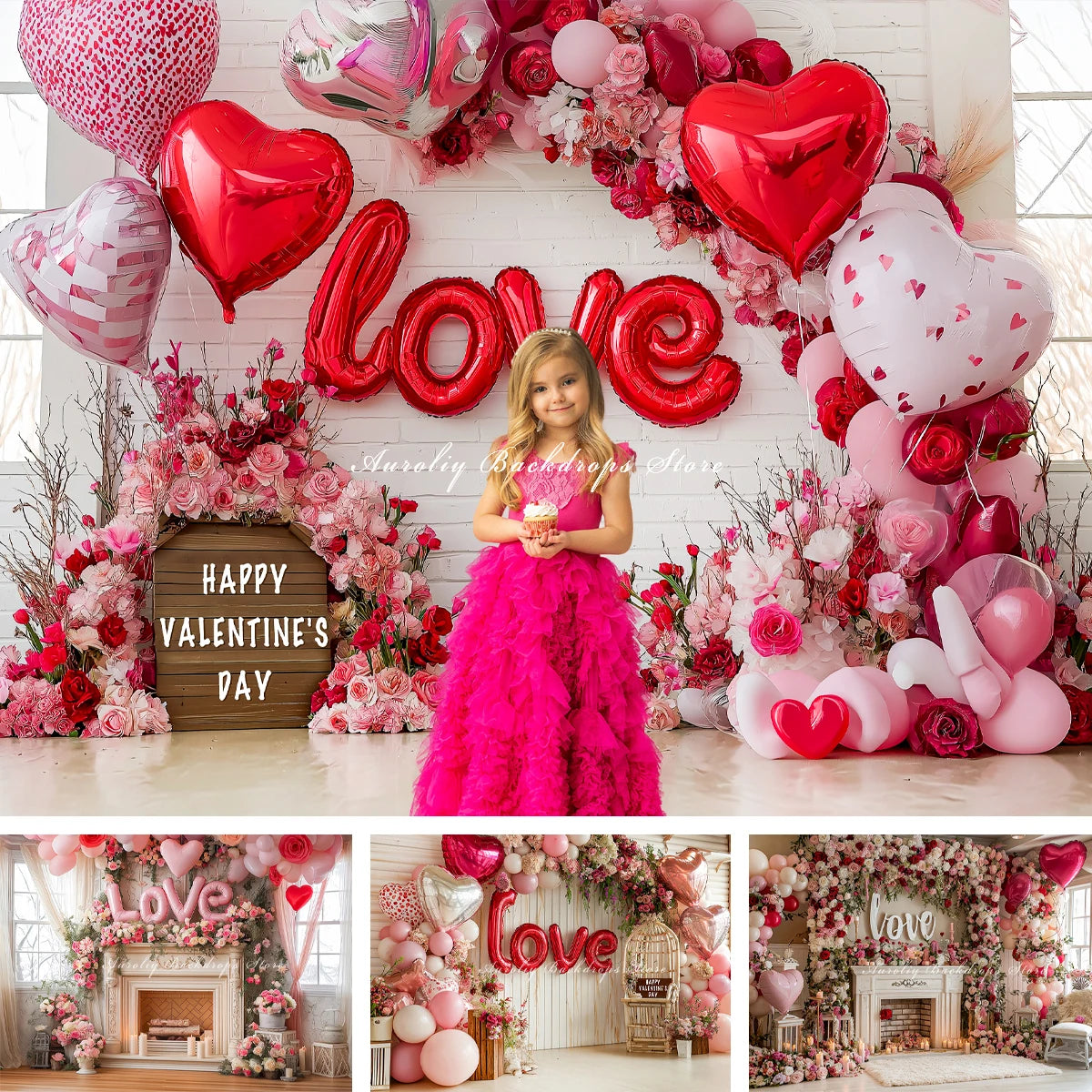 Valentines Day Backdrops Child Baby Photo Props Adult Kids Decors Heart-Shaped  Balloons Photography Studio Backgrounds