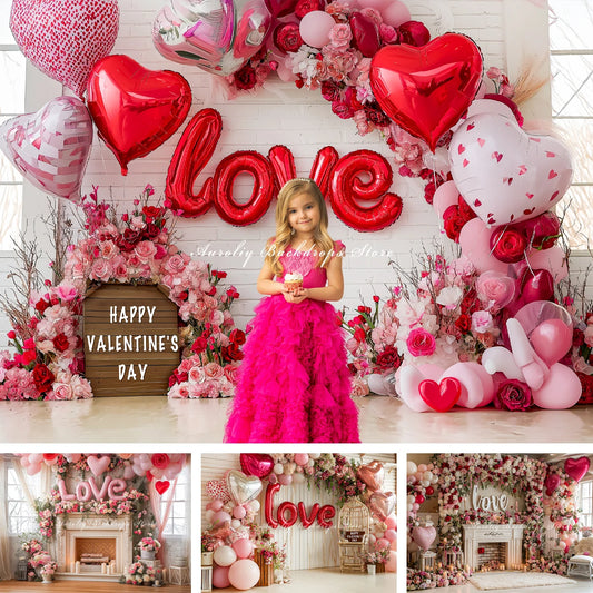 Valentines Day Backdrops Child Baby Photo Props Adult Kids Decors Heart-Shaped  Balloons Photography Studio Backgrounds