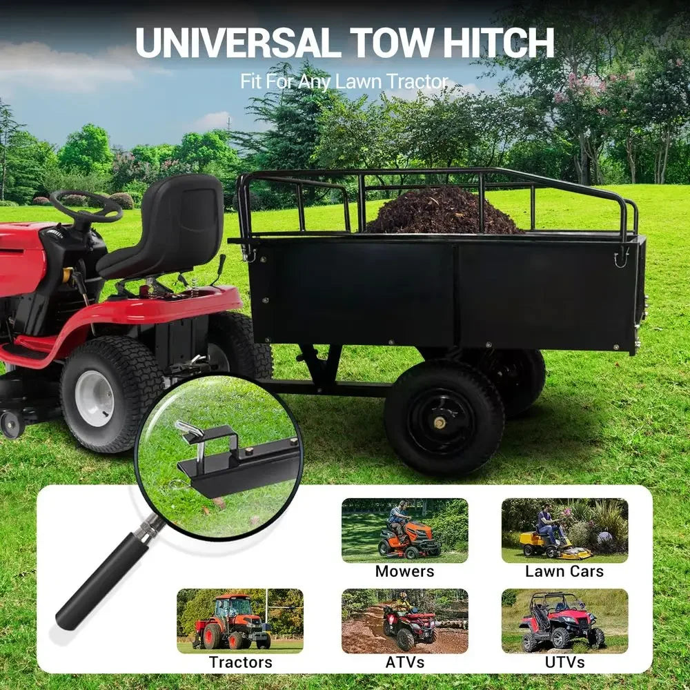 Heavy Duty Steel Garden Dump Cart, 750LBS Capacity Utility Garden Trailer
