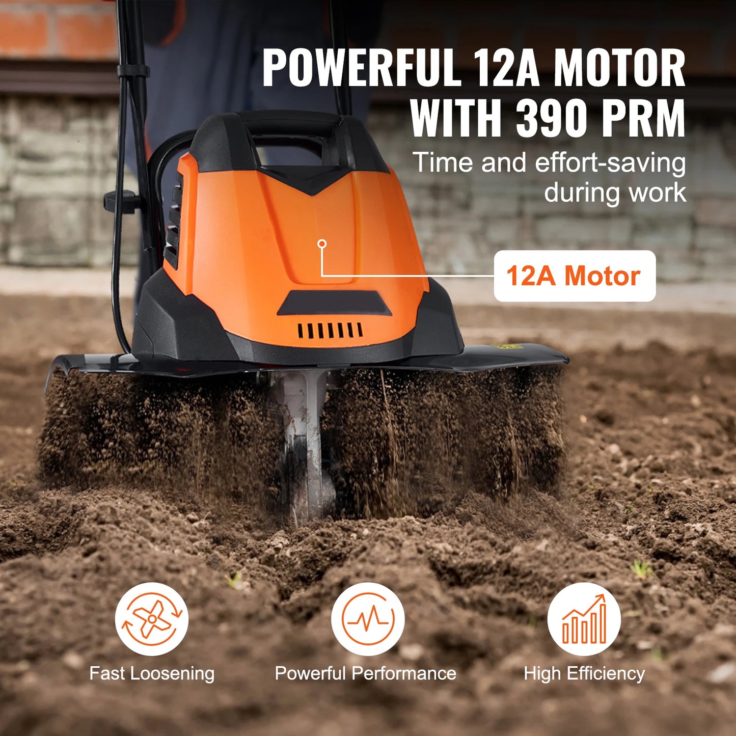 12 Amp Electric Tiller 18" Tilling Width 3.94" Tilling Depth Corded
