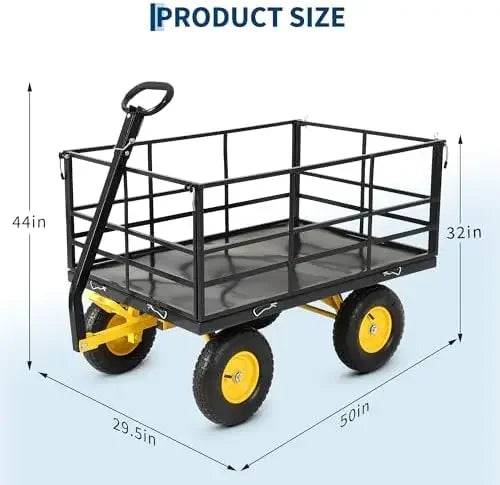 Heavy Duty 1500 Lbs Mesh Steel Garden Cart Folding Utility Wagon with Removable Sides, Garden Cart on Wheels.