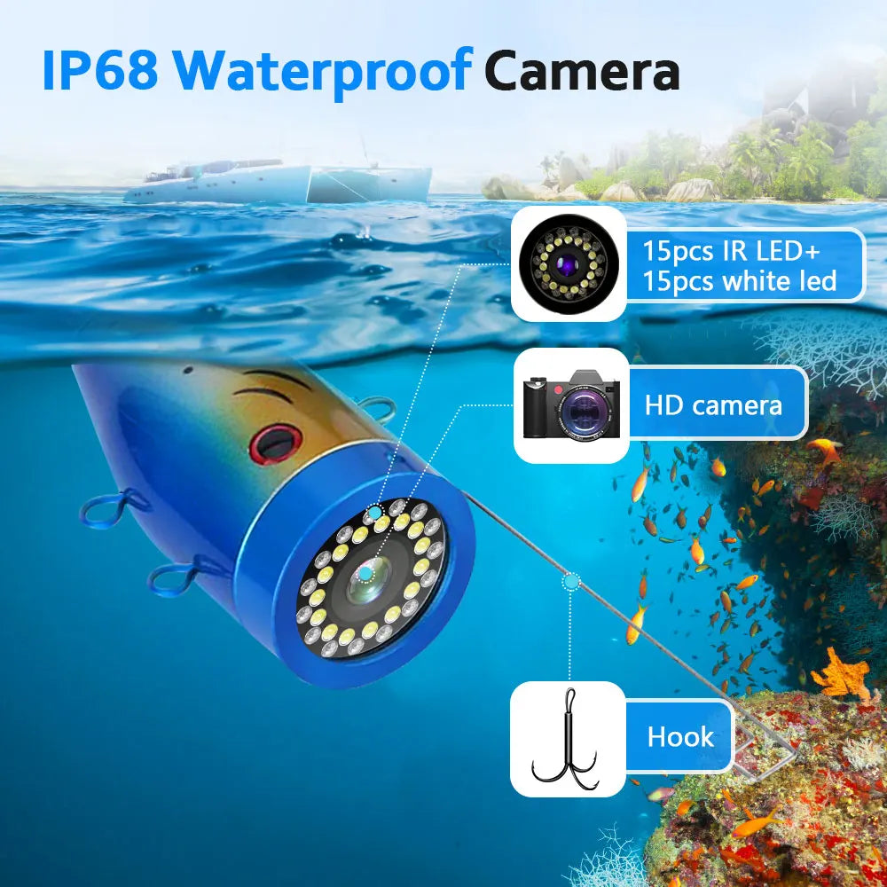 Fish Finder Underwater Fishing Camera Double Lamp 30LEDs 7Inch 15M 30M 50M IP68 Waterproof