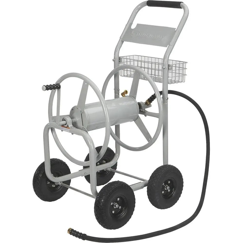 Garden Hose Cart, Holds 5/8 in. x 400 ft. Hose, Tubular Steel  10 in. Tires, Brass fittings, 6 foot. Leader Hose.