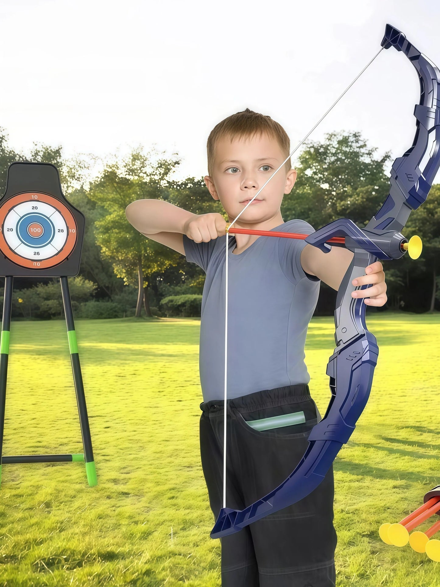Kids Bow and Arrow Set, LED Light Up Archery Toys Set for Kids Ages 4-8 8-12, with 10 Suction Cup Arrows, Target & Quiver