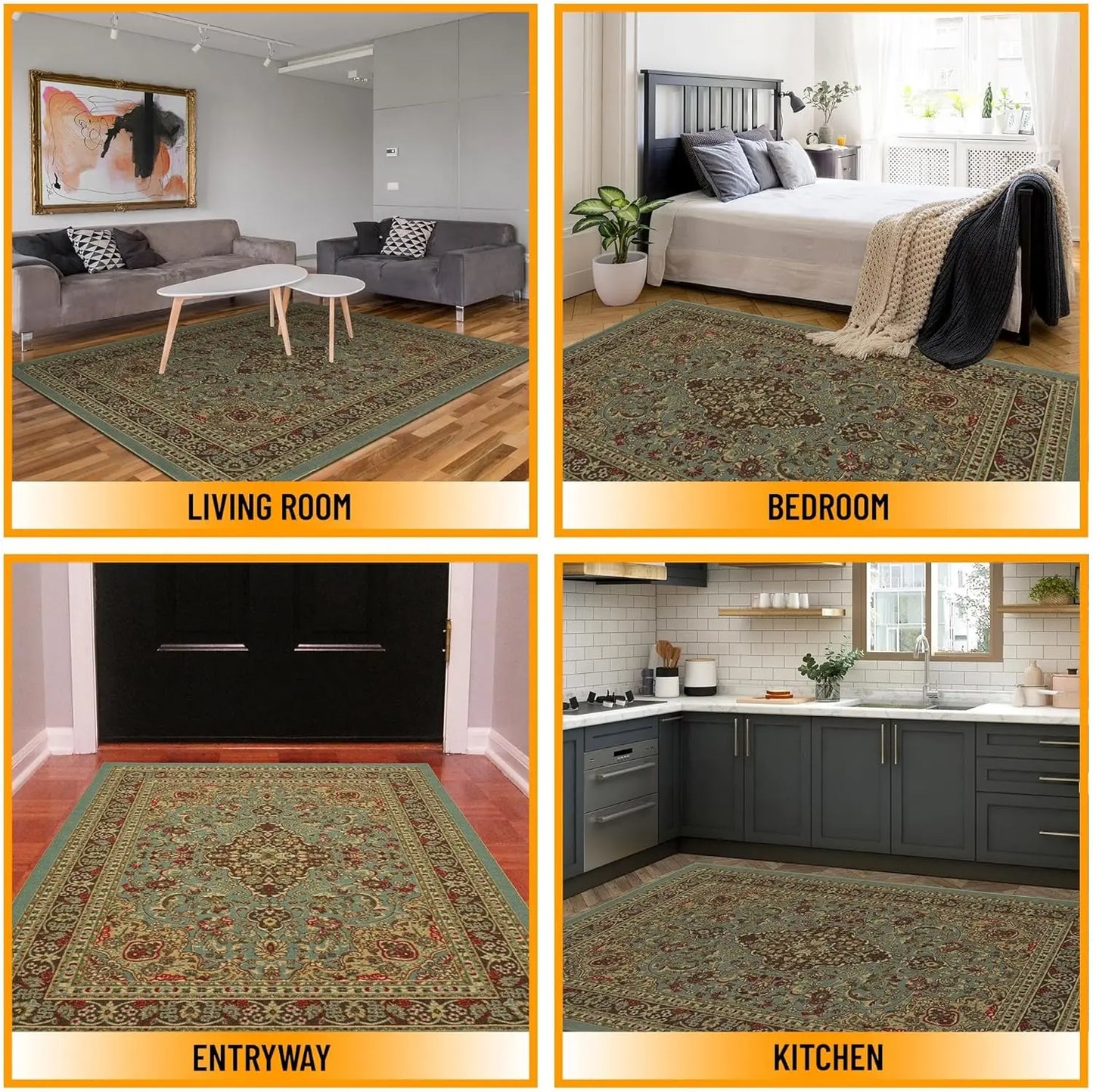 VIKAMA Washable Foldable Imitation Cashmere Carpet Entry Door Mat Persian Retro Style