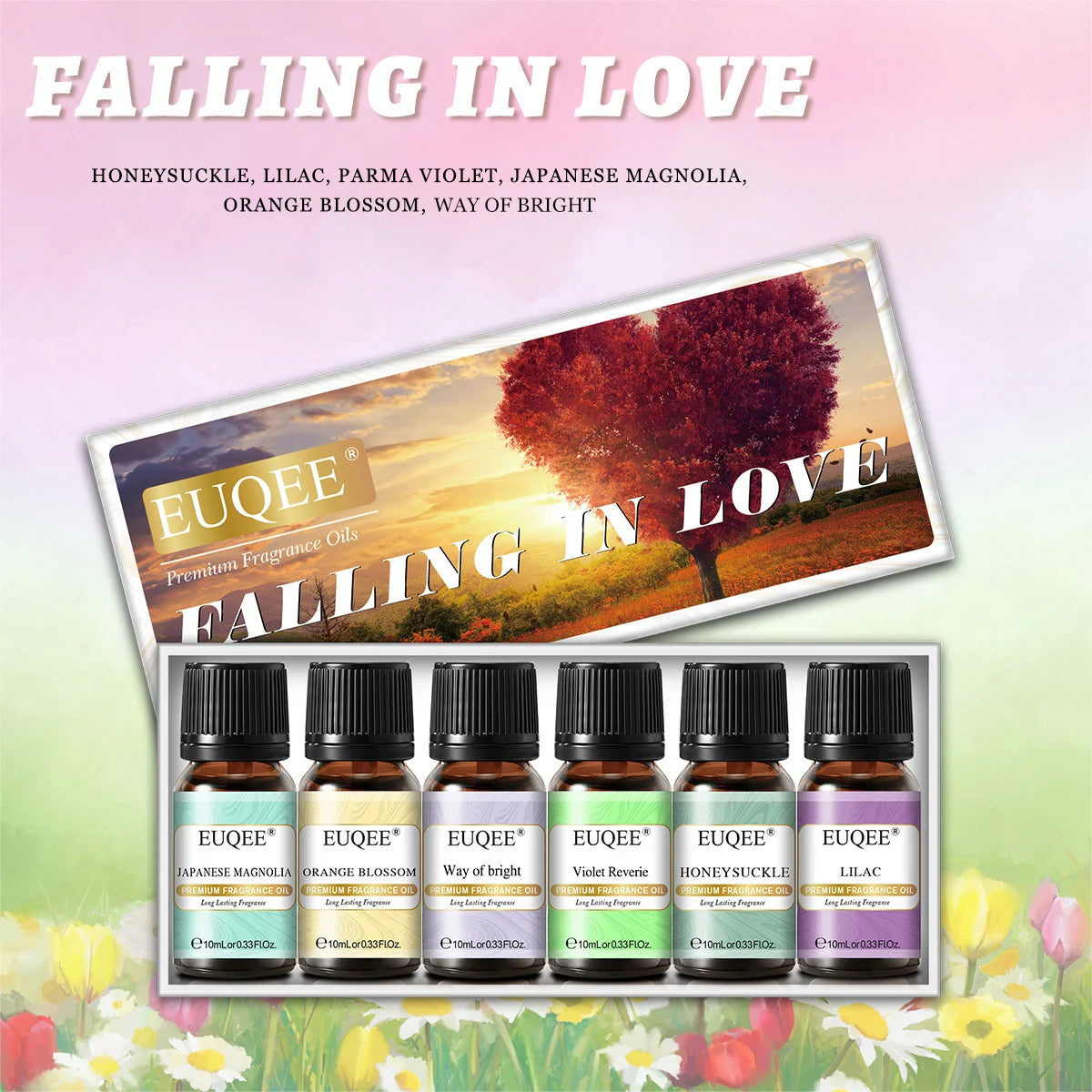 EUQEE 6pcs Aromatherapy Fragrance Oil Set-10ml Aroma Reed Diffuser Oils For Candle Making, Humidifier, DIY Perfume, Oil Burner
