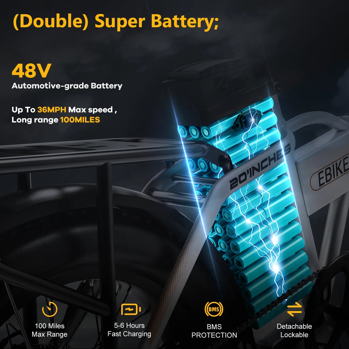 Cybervelo EK4 EK5 Foldable 28+MPH 80Miles Removable Battery Fat Tire Off-road E-bike