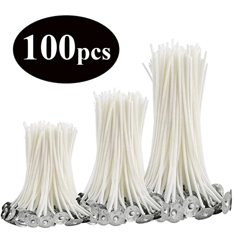 Multiple Sizes Waxed Cotton Thread Candle Wick 100pcs/set Smokeless Wick & Holder
