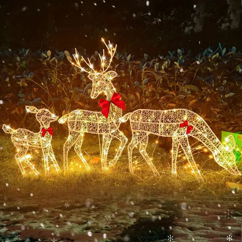 3pcs Handmake Iron Art Elk Deer Christmas Garden Decor &led Light Glowing Glitter Reindeer