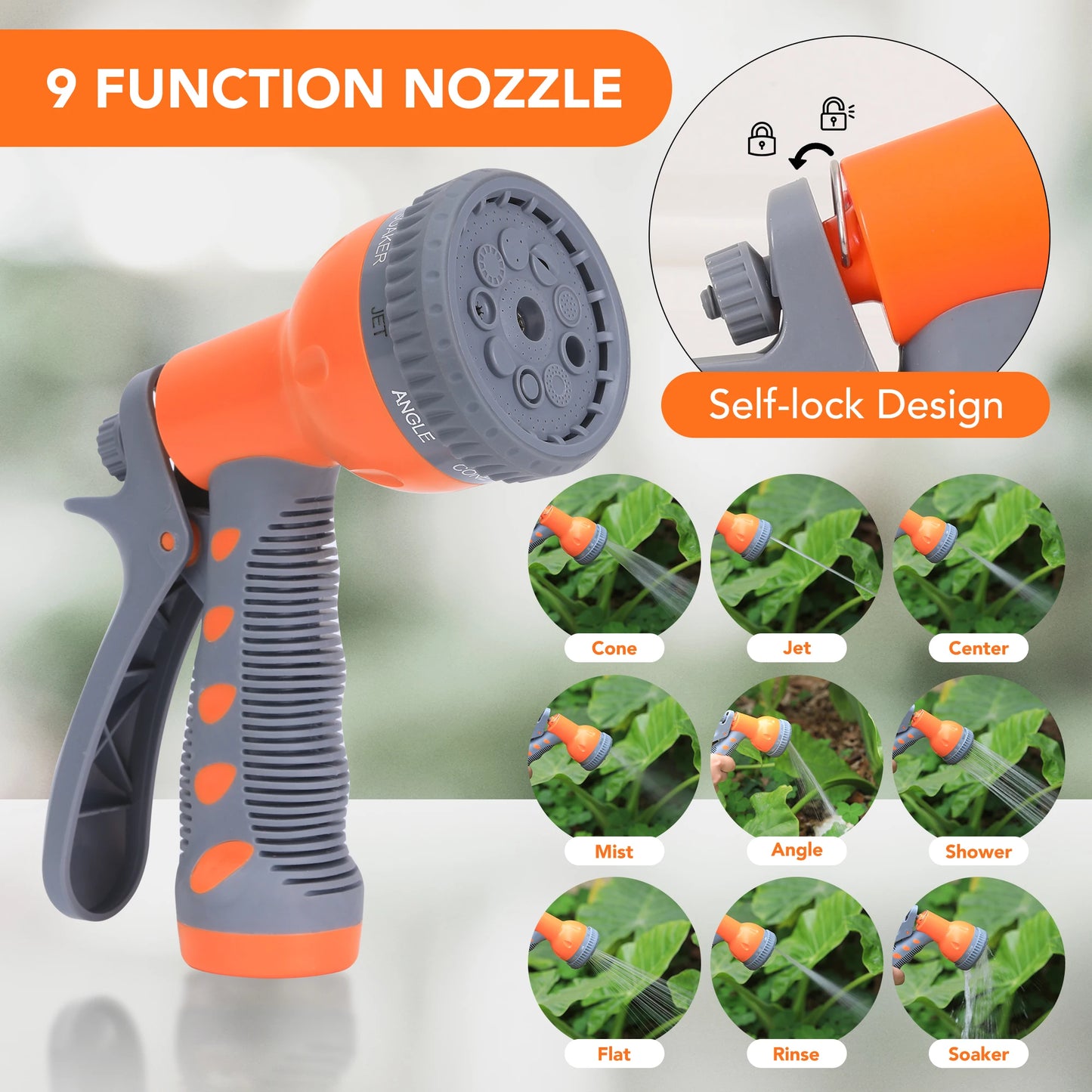 Retractable Garden Hose Reel 65/ 100 ft, Wall Mounted, 9-Function Sprayer, Any Length Lock, 180° Swivel, Automatic Rewind & Slow Return System
