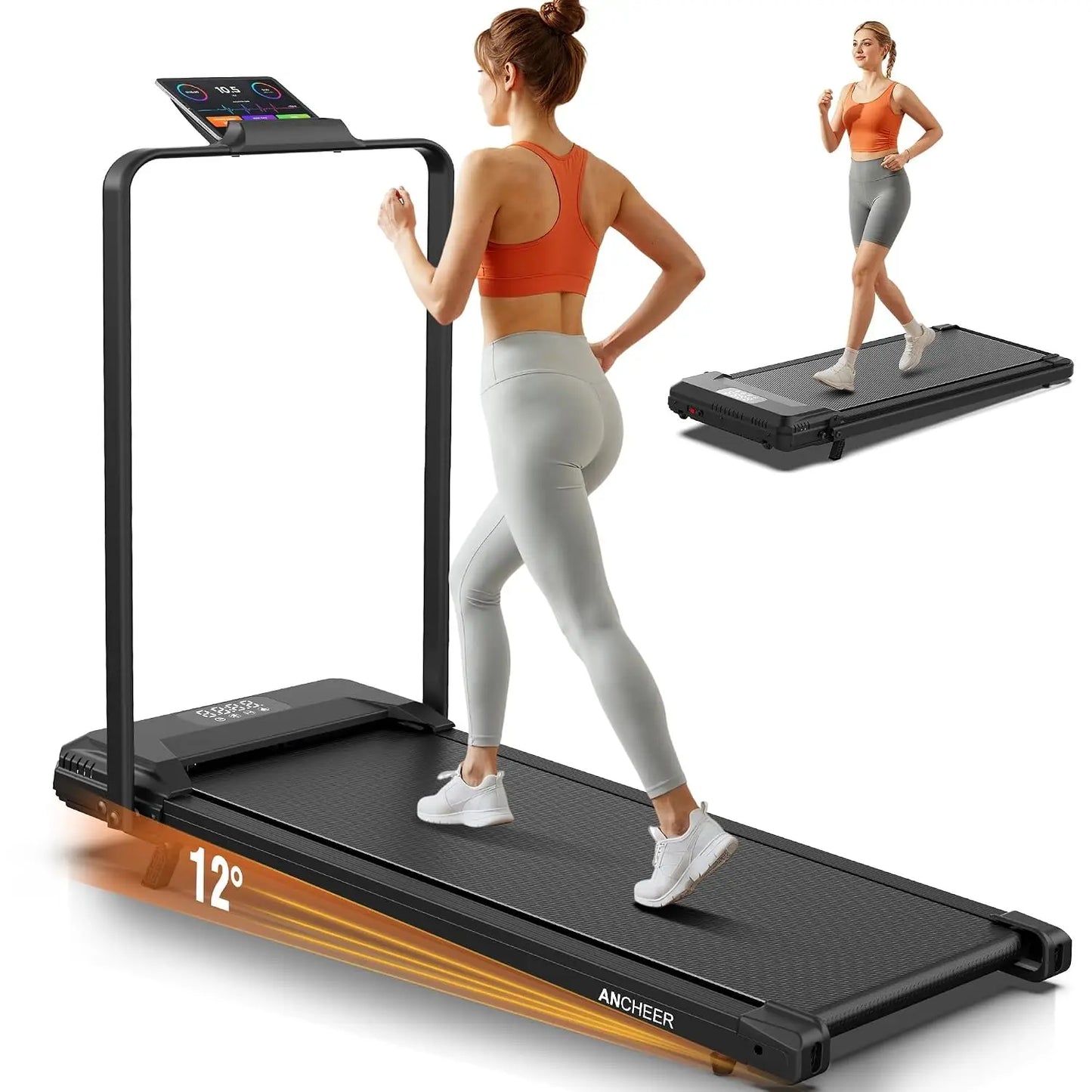 Walking Pad Treadmill with Incline, 3.5HP Portable Foldable Under Desk Treadmill for Home Office Small Spaces with LED