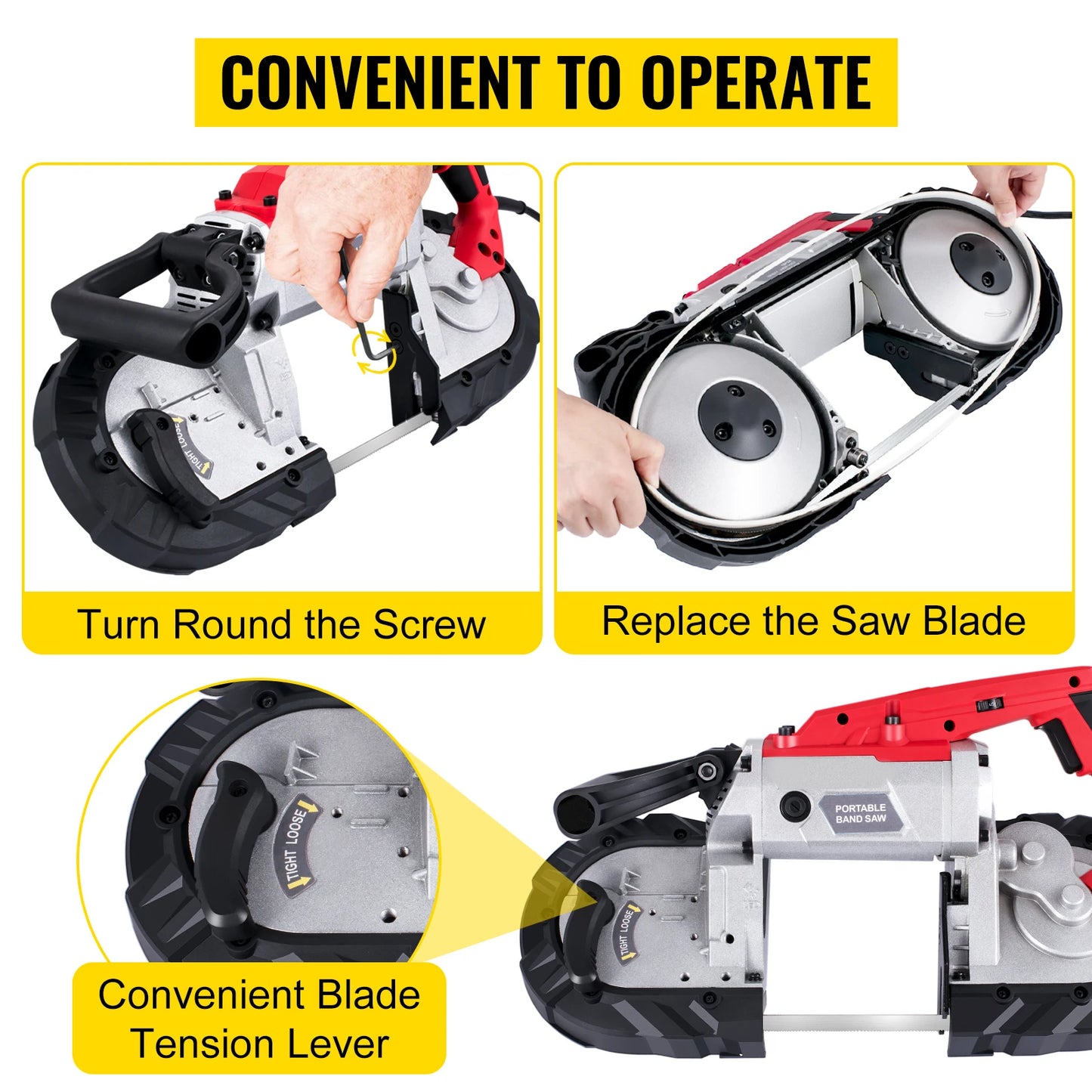 Portable Bandsaw 5Inch Cutting Capacity Cordless Variable Speed 10Amp Motor Deep Cut.