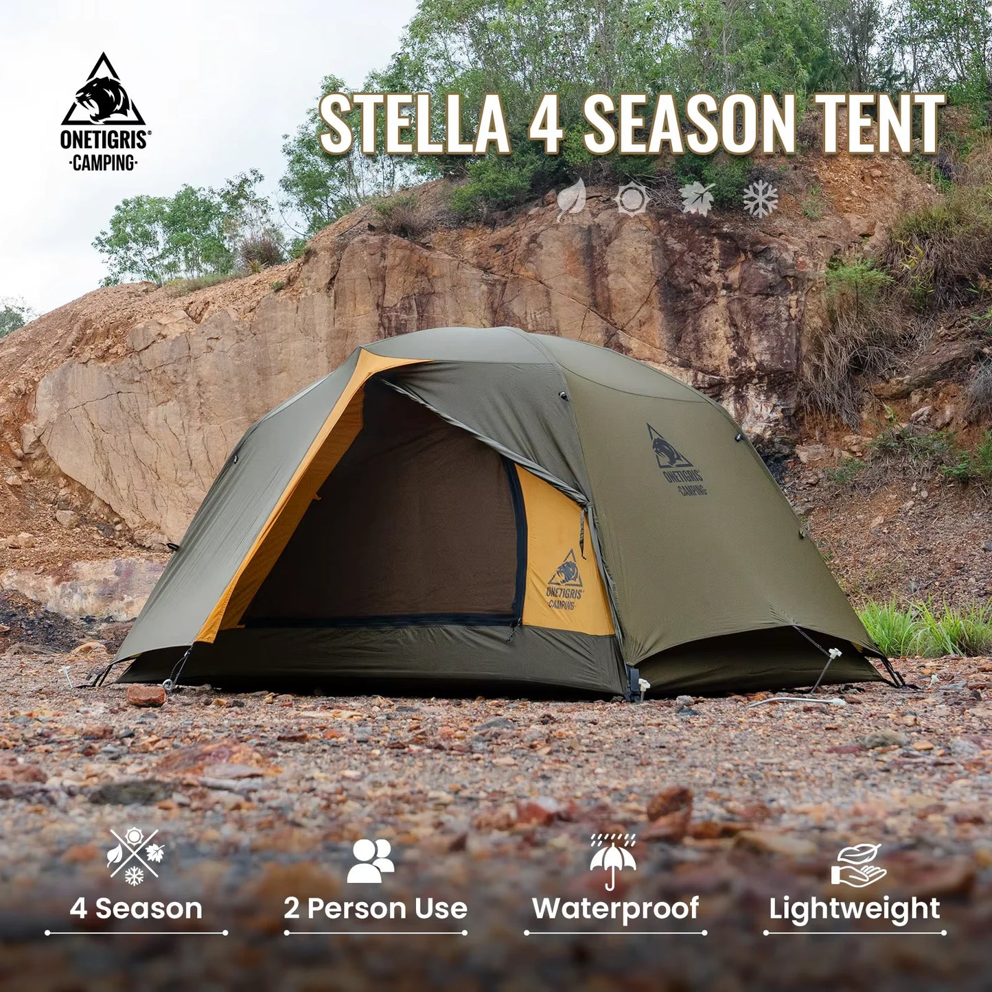 OneTigris Stella Camping Tent 4 Season 2 Person Tourist Tents Lightweight Double Layer
