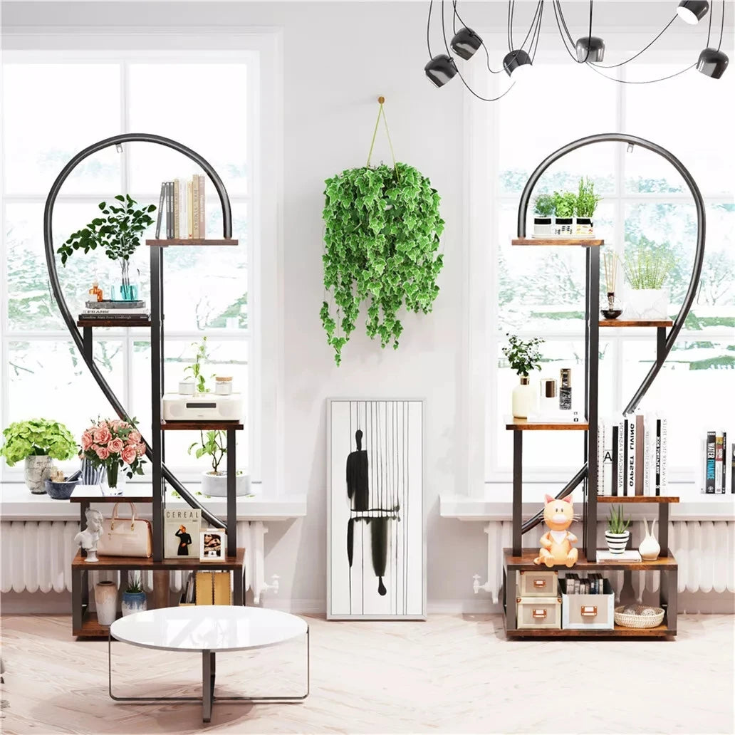 Plant Stand Half Heart Shaped Multiple Planter Rack Flower Display Home Creative Half Heart Ladder Hanging Plant Shelf Rack