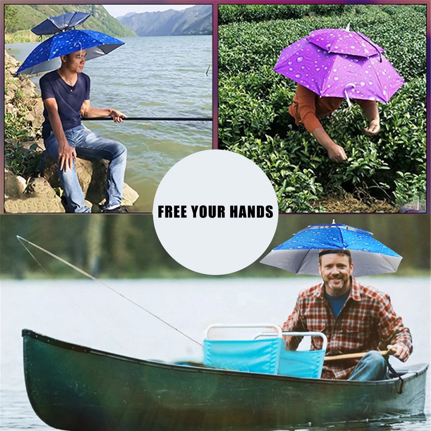 Rain Umbrella Hat Foldable Sun Shade Waterproof Double-Layer UV Protection Sunscreen