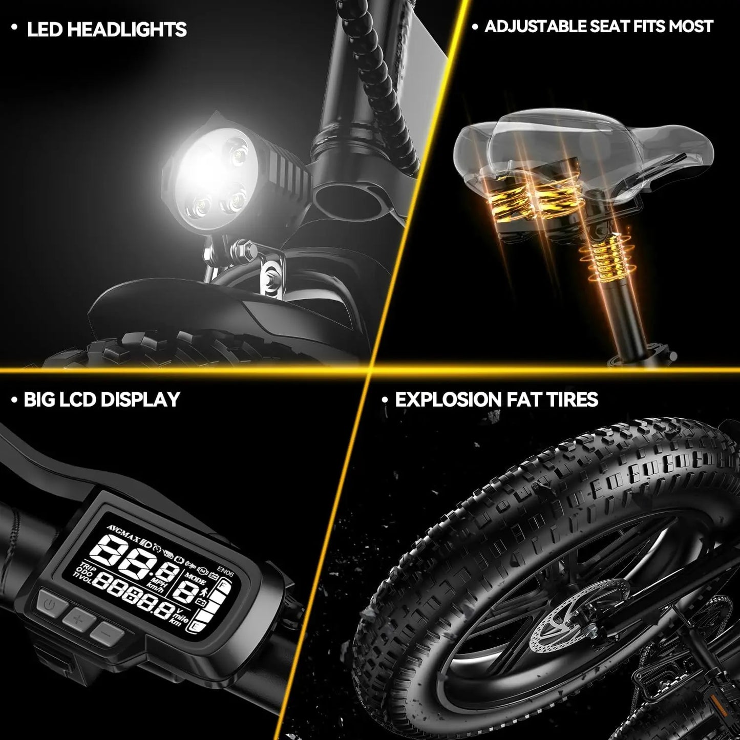 Cybervelo EK4 EK5 Foldable 28+MPH 80Miles Removable Battery Fat Tire Off-road E-bike
