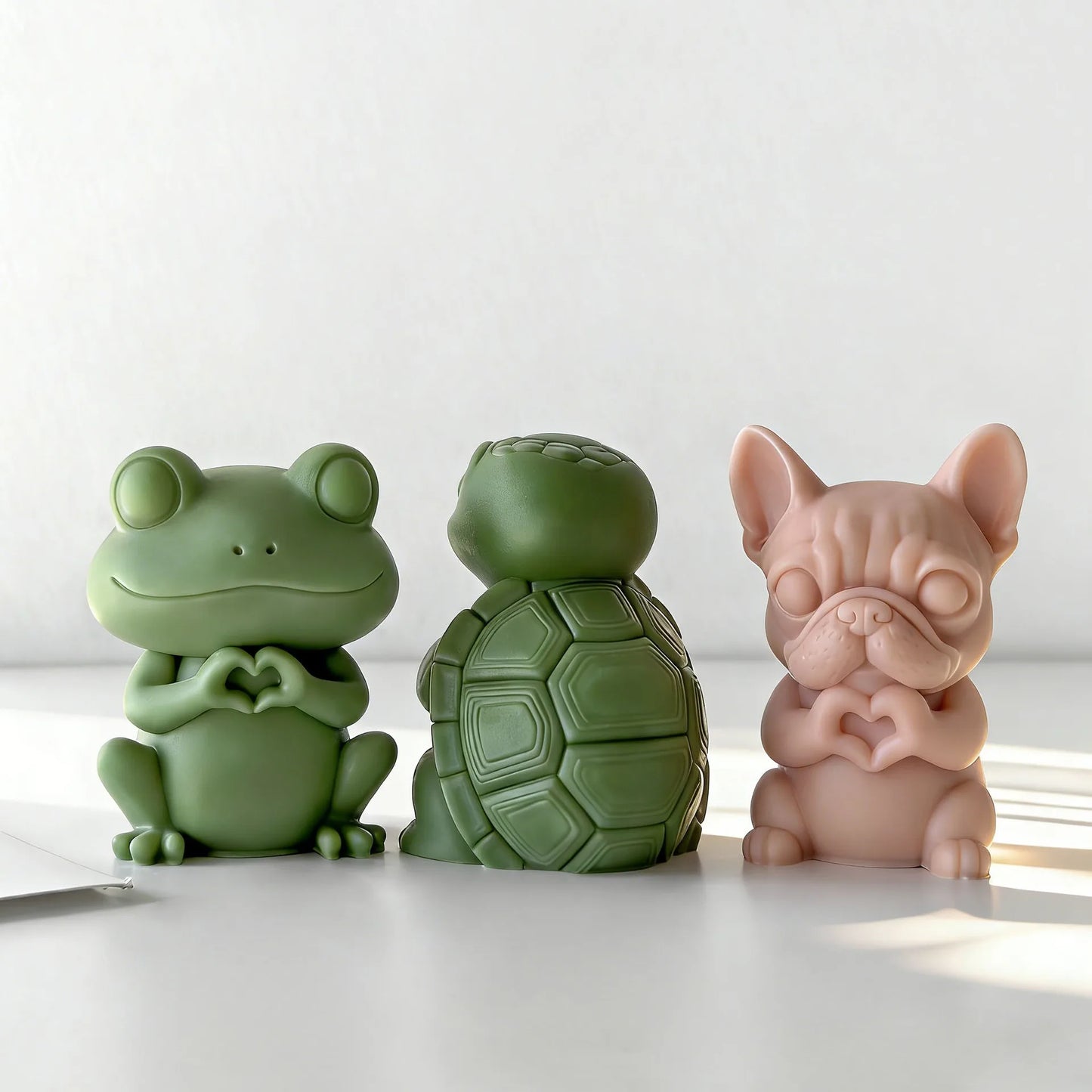 Cartoon Animal Pug Dog Frog Turtle  Finger Heart Silicone Candle Mold