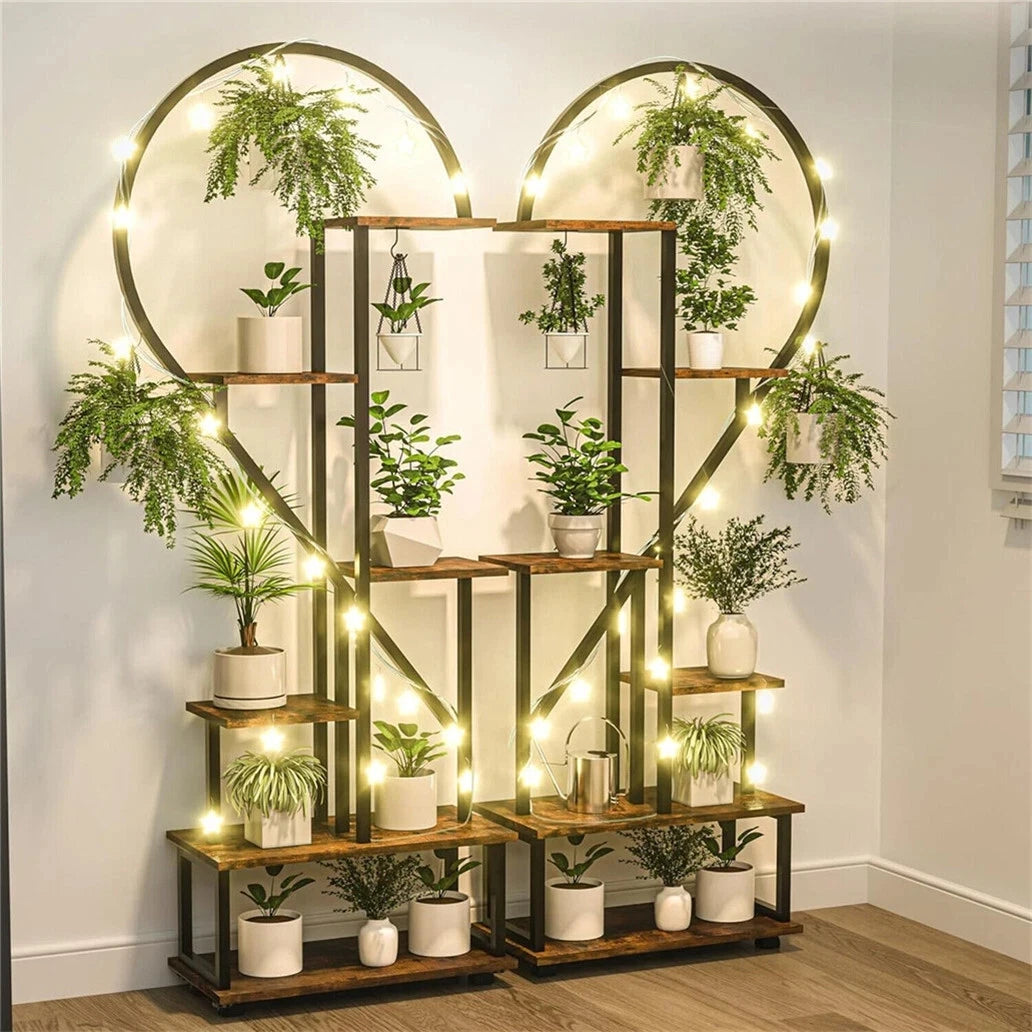 Plant Stand Half Heart Shaped Multiple Planter Rack Flower Display Home Creative Half Heart Ladder Hanging Plant Shelf Rack
