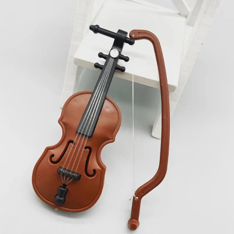 Mini Violin Prop Wooden Musical Instrument Decoration Handmade Desktop Violin for Dollhouse Miniatures and Home Decor