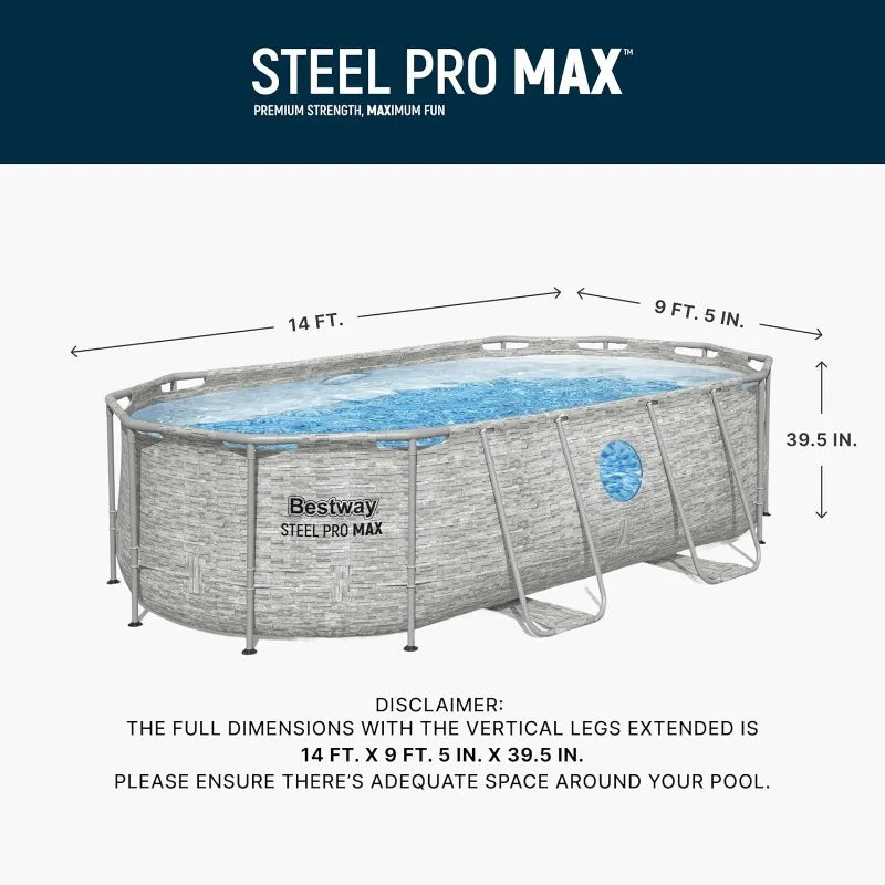 Bestway Power Steel Swim Vista 14' x 8'2" x 39.5" Oval Above Ground Pool with Metal Frame -Shipped on the same day
