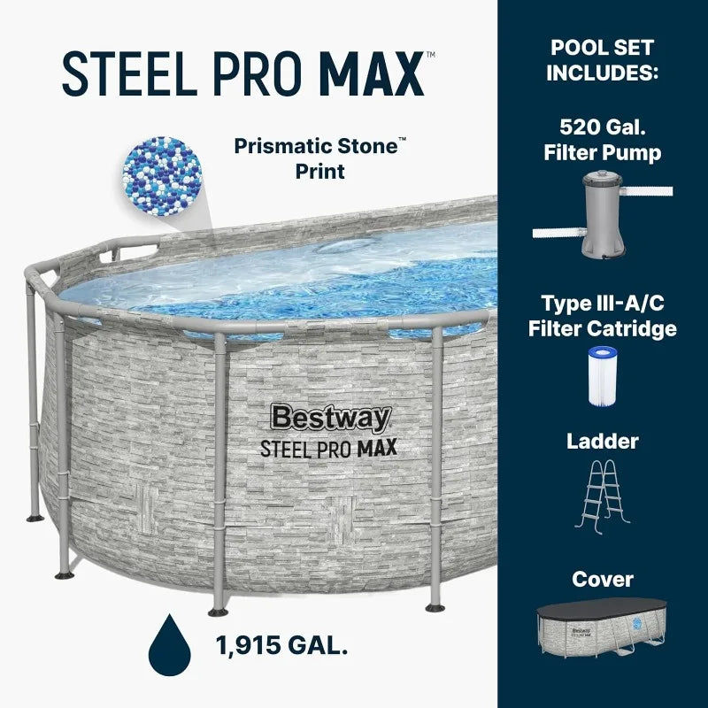 Bestway Power Steel Swim Vista 14' x 8'2" x 39.5" Oval Above Ground Pool with Metal Frame -Shipped on the same day