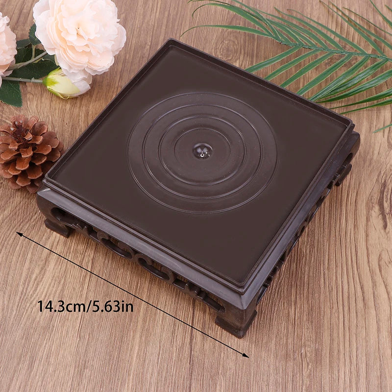 Deep Brown Carving Wooden Look Plastic Base Tray Flowerpot Holder Round Square Multi-Functional