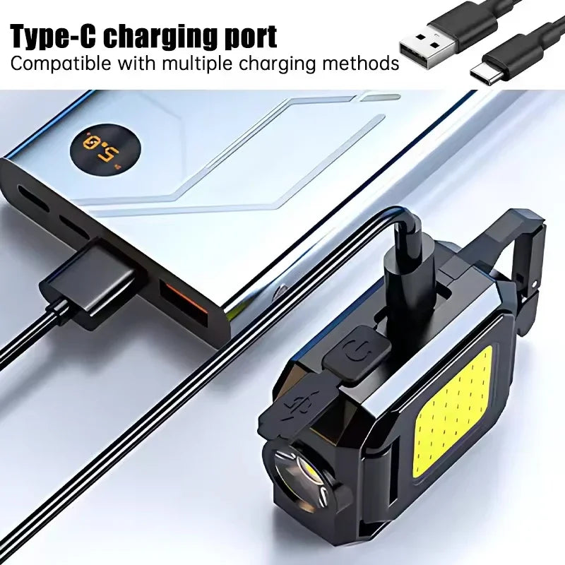 Flashlight Mini Light COB  Light USB Rechargeable Lamp with 90° Foldable Side Lights