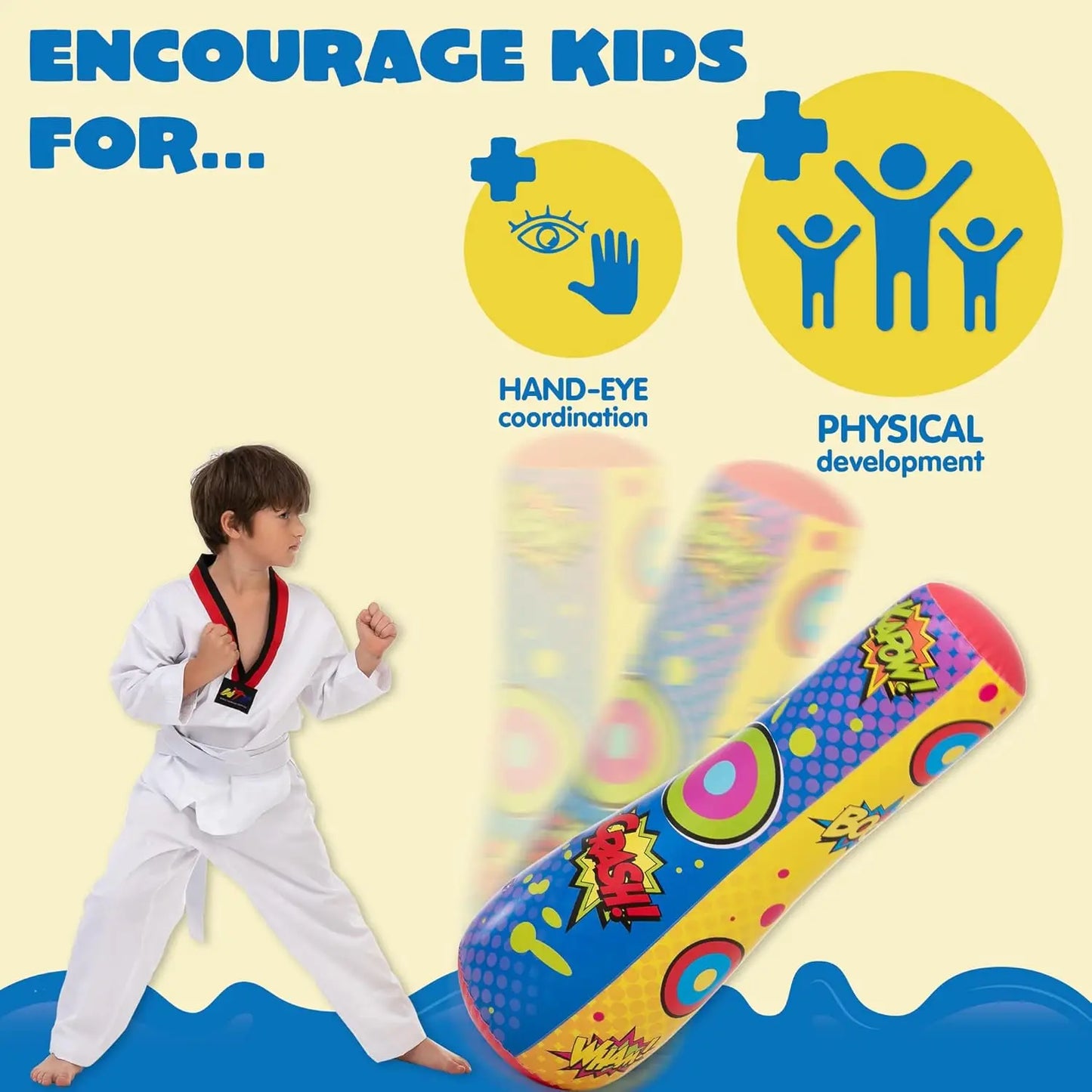 JOYFY Punching Bag for Kids 47 Inches Kids Double-Sided Inflatable Punching Bag