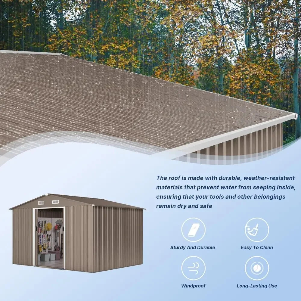 10FT x 8FT Outdoor Storage Shed with Window and Lockable Doors, Waterproof Tool Shed Galvanized Steel