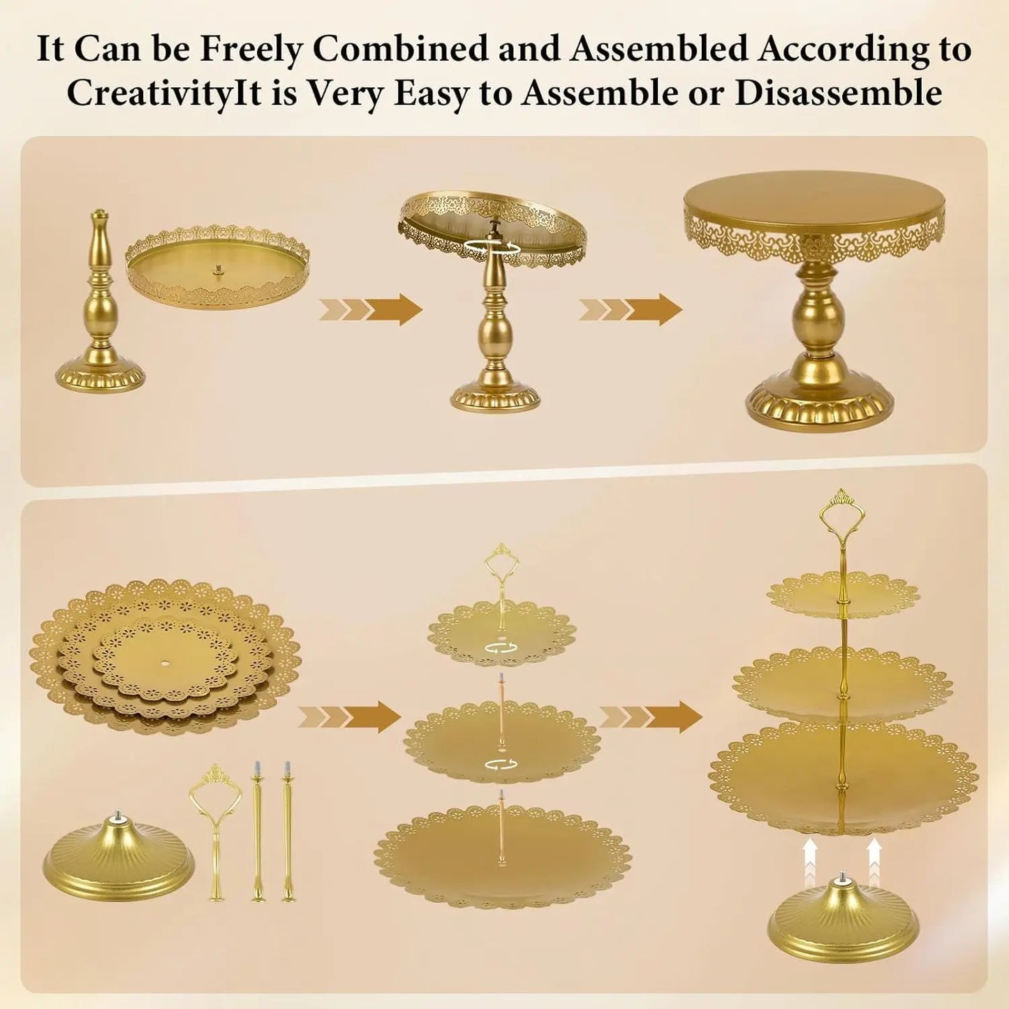 7Pcs Gold Cake Stand, Metal Cupcake Stand  Elegant Gold Dessert Stands