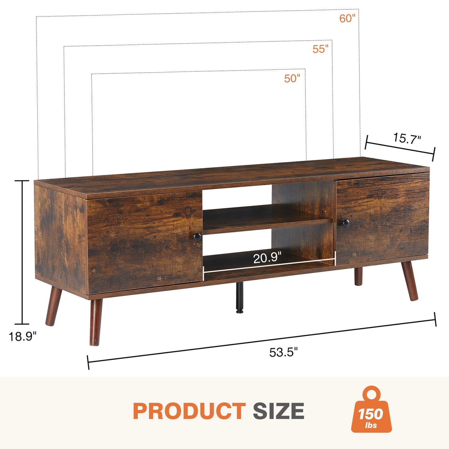 MCQ Wooden For 50 Up To 60 Inch TV Adjustable Shelf 2 Storage Entertainment Center