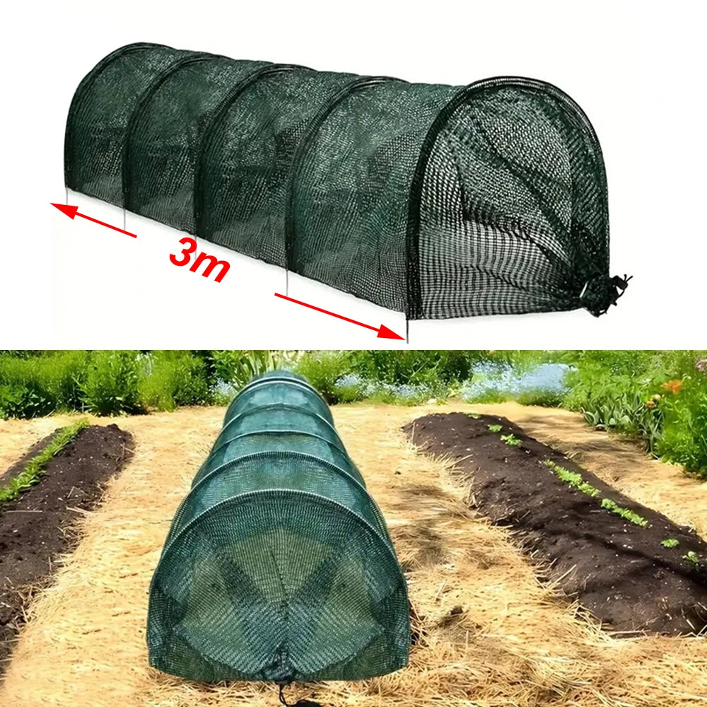 1Pcs Set 3m Durable Metal Frame Garden Tunnel Greenhouse with Shade Netting and Plastic Cover for Plant Protection