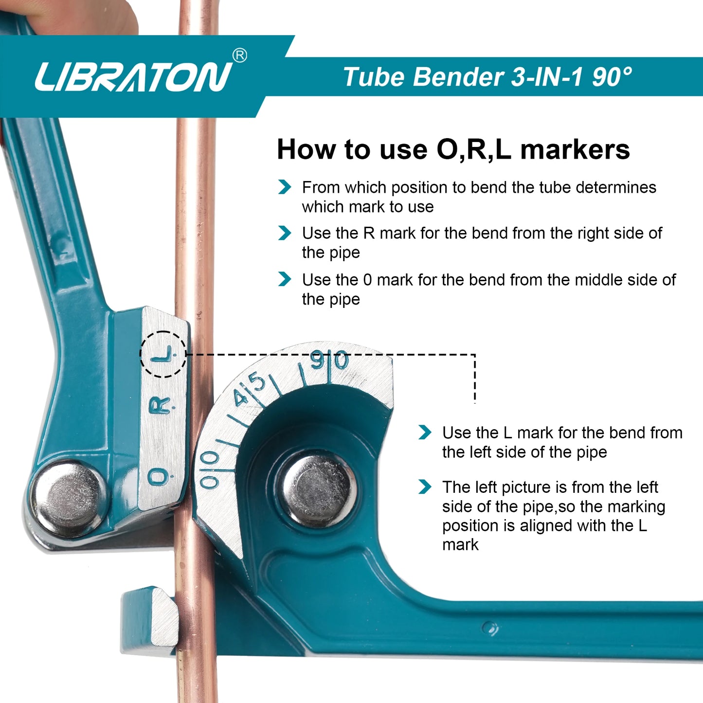 LIBRATON Tube Pipe Bender, 3-IN-1, 1/4" 5/16" 3/8" for Copper, Brass, Aluminum, Thin Steel